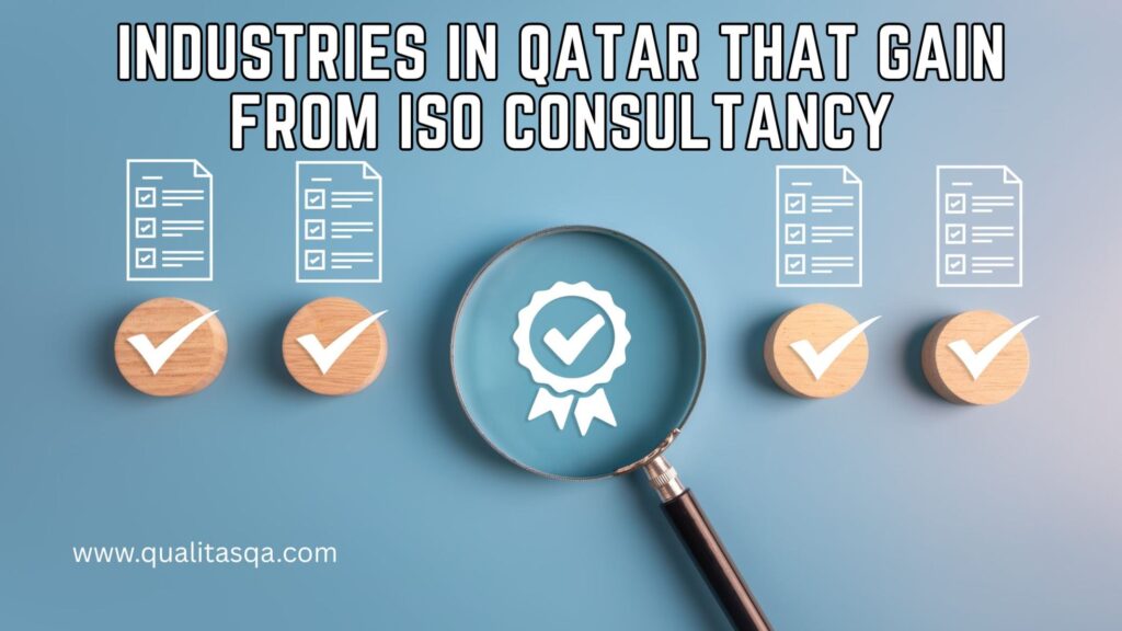 infographic listng Industries benefiting from ISO consultancy and certification services in Qatar