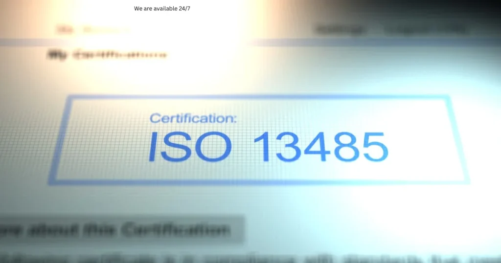 Close-up view of ISO 13485 certification on a digital screen, highlighting medical device quality management standards, regulatory compliance requirements, and ISO 13485 certification processes for healthcare manufacturers. 